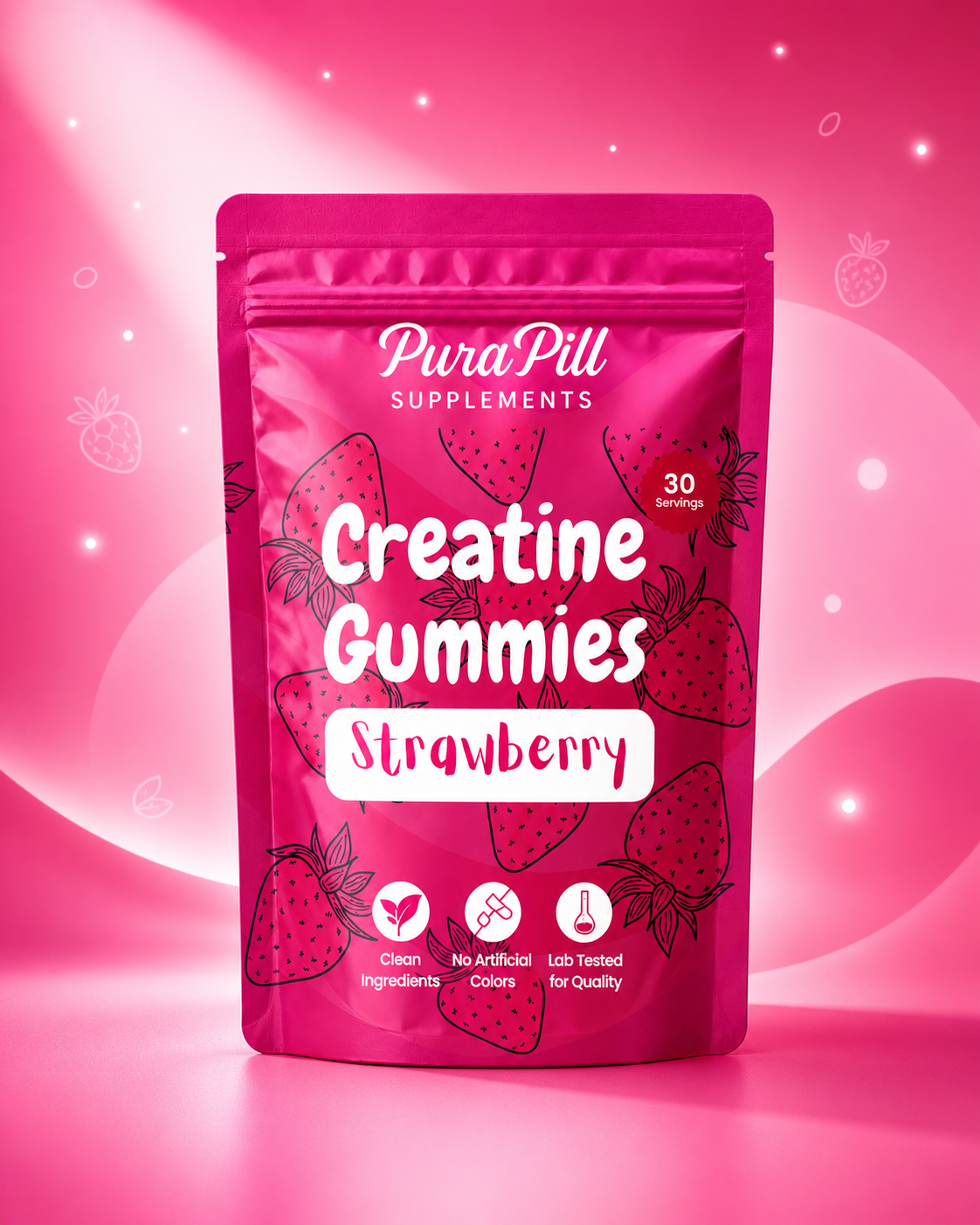 PuraPill Strawberry Creatine Gummies pouch front